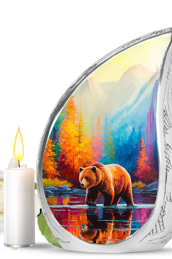 Blue Exquisite Bear Memorial Urn for Ashes - 10-inch, 200 cu in - Yatskia
