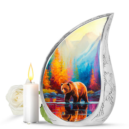 Blue Exquisite Bear Memorial Urn for Ashes - 10-inch, 200 cu in - Yatskia