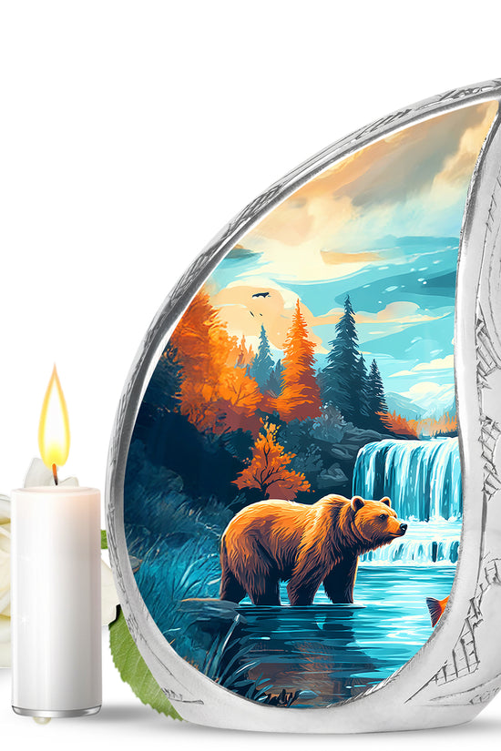 Teal Breathtaking Bear Memorial Urn for Ashes - 10-inch, 200 cu in - Yatskia