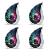 Calming Blue Bear Cremation Urn close-up of engraving and surface detail - smooth teardrop contour featuring bear art - 10 inch aluminum urn for cremated remains