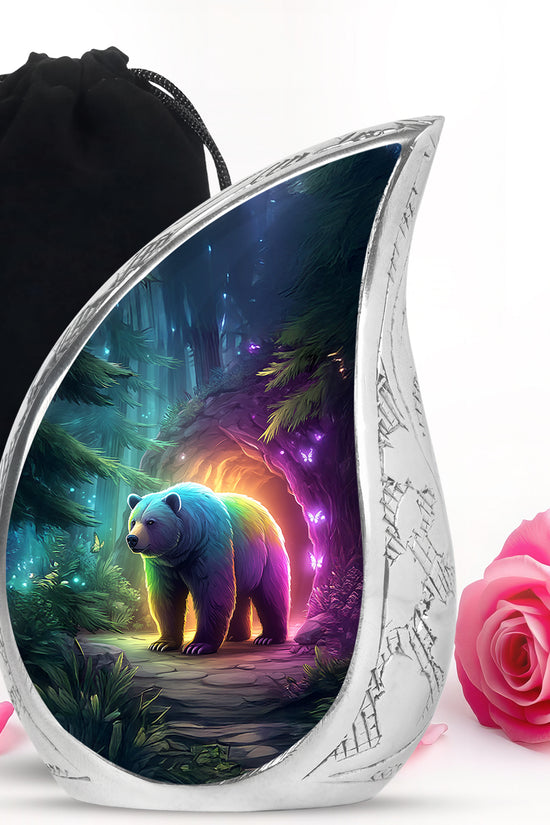 Soft Blue Bear Cremation Urn front view showing detailed design - smooth teardrop contour featuring bear art - full-size 10 inch 200 cubic inch adult cremation urn
