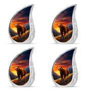 Twilight Blue Bear Cremation Urn close-up of engraving and surface detail - smooth teardrop contour featuring bear art - 10 inch aluminum urn for cremated remains