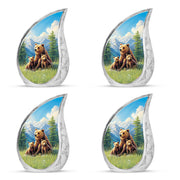 Celestial Blue Bear Cremation Urn close-up of engraving and surface detail - rounded teardrop bear design with delicate detail - 10 inch aluminum urn for cremated remains