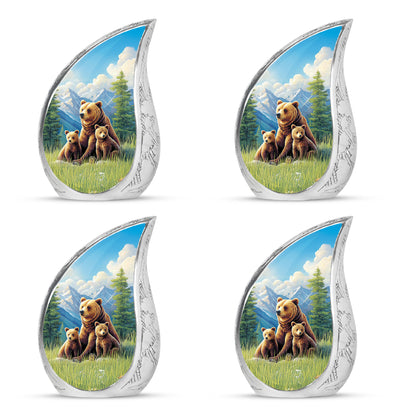 Celestial Blue Bear Cremation Urn close-up of engraving and surface detail - rounded teardrop bear design with delicate detail - 10 inch aluminum urn for cremated remains