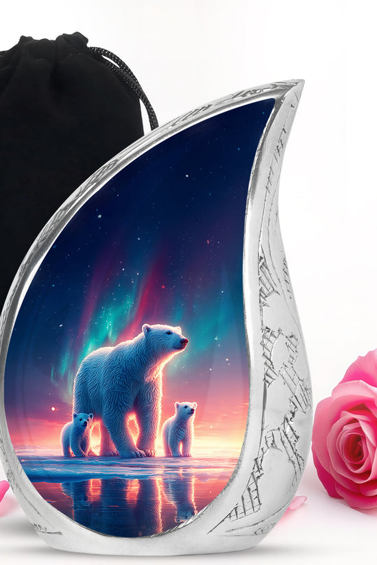 Powder Blue Bear Cremation Urn front view showing detailed design - rounded teardrop bear design with delicate detail - full-size 10 inch 200 cubic inch adult cremation urn