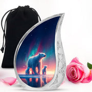 Powder Blue Bear Cremation Urn front view showing detailed design - rounded teardrop bear design with delicate detail - full-size 10 inch 200 cubic inch adult cremation urn