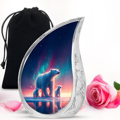 Powder Blue Bear Cremation Urn front view showing detailed design - rounded teardrop bear design with delicate detail - full-size 10 inch 200 cubic inch adult cremation urn