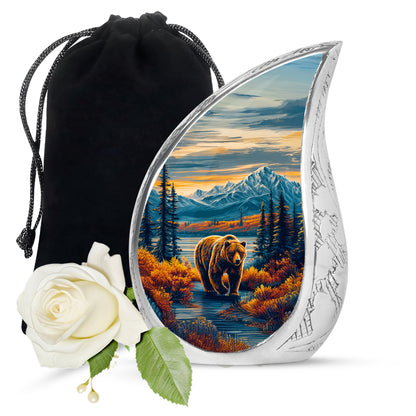 Cornflower Blue Bear Cremation Urn front view showing detailed design - smooth teardrop contour featuring bear art - full-size 10 inch 200 cubic inch adult cremation urn
