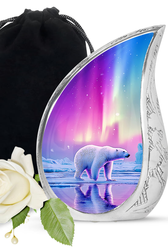 Soft Pink Bear Cremation Urn front view showing detailed design - smooth teardrop contour featuring bear art - full-size 10 inch 200 cubic inch adult cremation urn