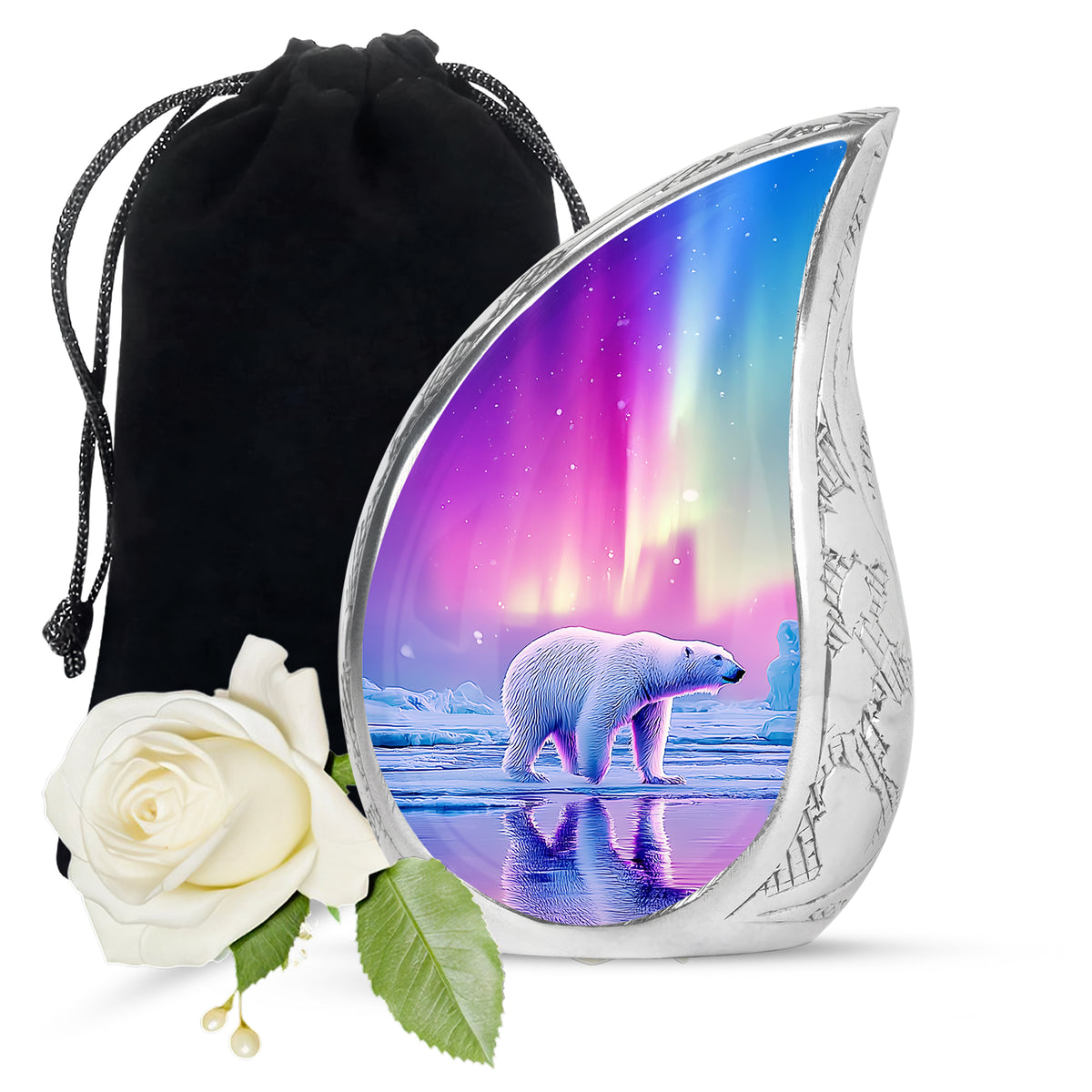 Soft Pink Bear Cremation Urn front view showing detailed design - smooth teardrop contour featuring bear art - full-size 10 inch 200 cubic inch adult cremation urn