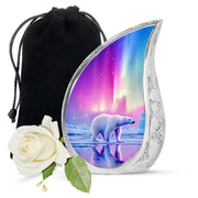 Soft Pink Bear Cremation Urn front view showing detailed design - smooth teardrop contour featuring bear art - full-size 10 inch 200 cubic inch adult cremation urn