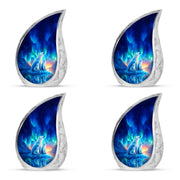 Celestial Blue Bear Cremation Urn close-up of engraving and surface detail - rounded teardrop bear design with delicate detail - 10 inch aluminum urn for cremated remains