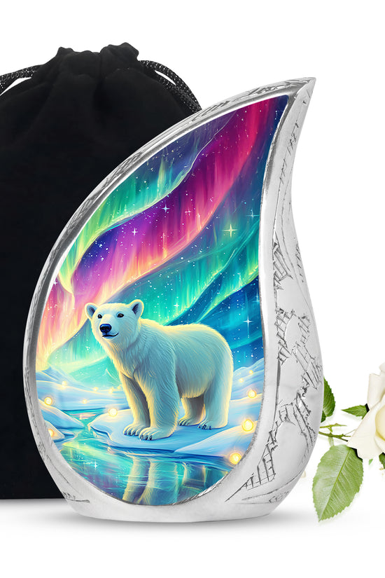 Celestial Blue Bear Cremation Urn front view showing detailed design - rounded teardrop bear design with delicate detail - full-size 10 inch 200 cubic inch adult cremation urn