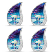 Royal Blue Bear Cremation Urn close-up of engraving and surface detail - smooth teardrop contour featuring bear art - 10 inch aluminum urn for cremated remains