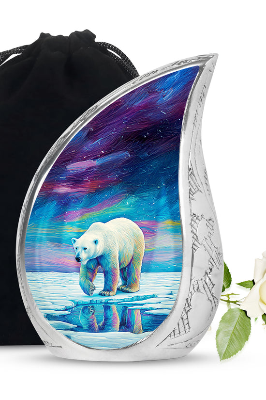 Powder Blue Bear Cremation Urn front view showing detailed design - rounded teardrop bear design with delicate detail - full-size 10 inch 200 cubic inch adult cremation urn