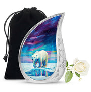 Powder Blue Bear Cremation Urn front view showing detailed design - rounded teardrop bear design with delicate detail - full-size 10 inch 200 cubic inch adult cremation urn