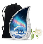 Calming Blue Bear Cremation Urn front view showing detailed design - smooth teardrop contour featuring bear art - full-size 10 inch 200 cubic inch adult cremation urn