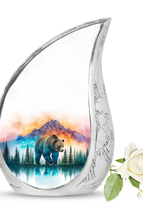 Remarkable Bear Memorial Cremation Urns - Silver 10-inch, 200 cu in - Yatskia