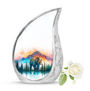 Remarkable Bear Memorial Cremation Urns - Silver 10-inch, 200 cu in - Yatskia