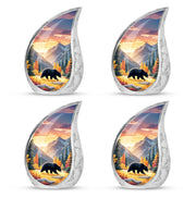 Matte Gold Bear Cremation Urn close-up of engraving and surface detail - smooth teardrop contour featuring bear art - 10 inch aluminum urn for cremated remains