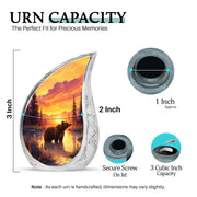 Fiery Red Bear Cremation Urn angled view of lid and engraved motif - smooth teardrop contour featuring bear art - mini keepsake memorial for portion of cremation ashes
