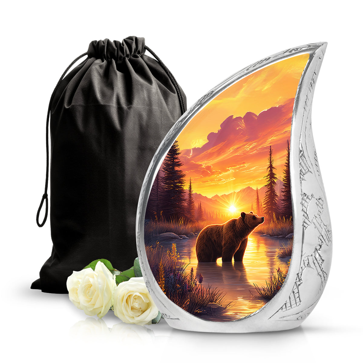Crimson Red Bear Cremation Urn front view showing detailed design - rounded teardrop bear design with delicate detail - full-size 10 inch 200 cubic inch adult cremation urn