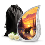 Crimson Red Bear Cremation Urn front view showing detailed design - rounded teardrop bear design with delicate detail - full-size 10 inch 200 cubic inch adult cremation urn