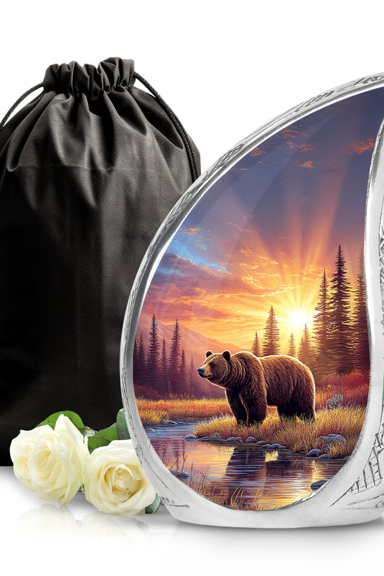 Cherry Red Bear Cremation Urn front view showing detailed design - smooth teardrop contour featuring bear art - full-size 10 inch 200 cubic inch adult cremation urn