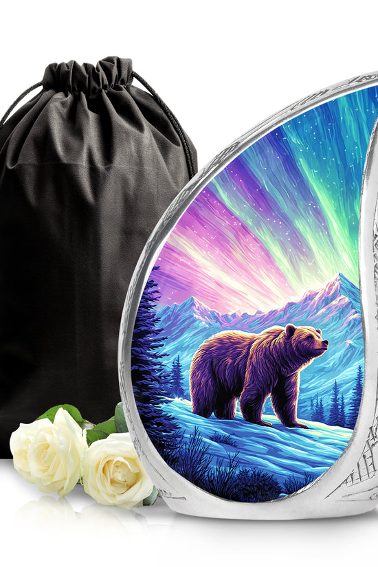 Dusty Pink Bear Cremation Urn front view showing detailed design - smooth teardrop contour featuring bear art - full-size 10 inch 200 cubic inch adult cremation urn