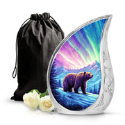 Dusty Pink Bear Cremation Urn front view showing detailed design - smooth teardrop contour featuring bear art - full-size 10 inch 200 cubic inch adult cremation urn