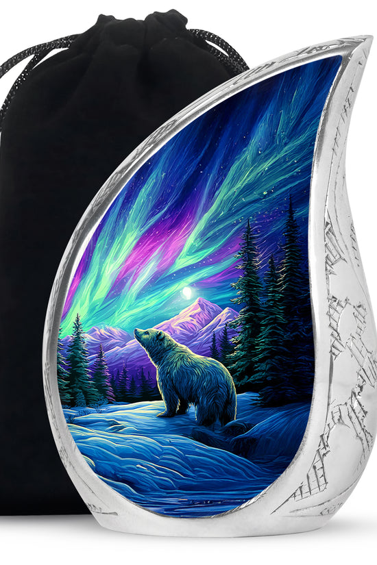 Misty Blue Bear Cremation Urn front view showing detailed design - rounded teardrop bear design with delicate detail - full-size 10 inch 200 cubic inch adult cremation urn