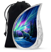 Misty Blue Bear Cremation Urn front view showing detailed design - rounded teardrop bear design with delicate detail - full-size 10 inch 200 cubic inch adult cremation urn