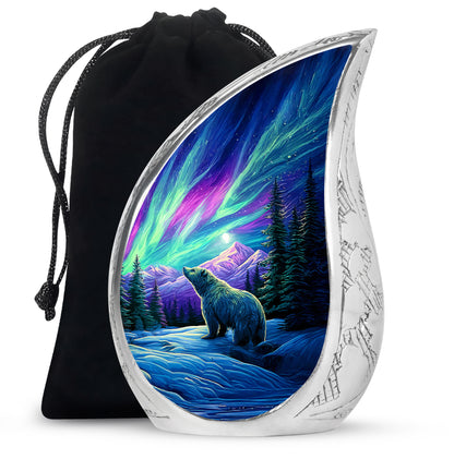 Misty Blue Bear Cremation Urn front view showing detailed design - rounded teardrop bear design with delicate detail - full-size 10 inch 200 cubic inch adult cremation urn