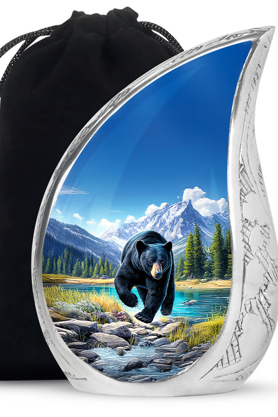 Azure Bear Cremation Urn front view showing detailed design - rounded teardrop bear design with delicate detail - full-size 10 inch 200 cubic inch adult cremation urn