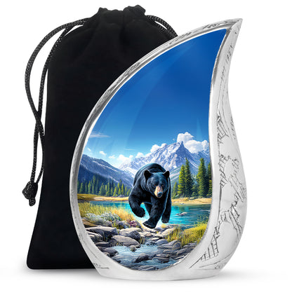 Azure Bear Cremation Urn front view showing detailed design - rounded teardrop bear design with delicate detail - full-size 10 inch 200 cubic inch adult cremation urn