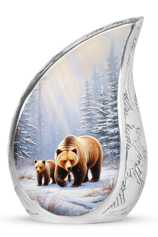 Personalized Silver Heavenly Bear Cremation Urns for Human Ashes - 10-inch, 200 cu in - Yatskia