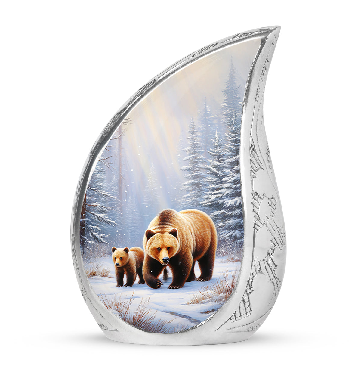 Personalized Silver Heavenly Bear Cremation Urns for Human Ashes - 10-inch, 200 cu in - Yatskia