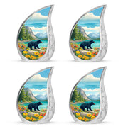Deep Teal Bear Cremation Urn close-up of engraving and surface detail - smooth teardrop contour featuring bear art - 10 inch aluminum urn for cremated remains