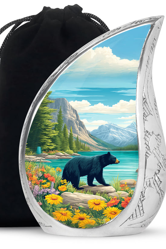 Aqua Teal Bear Cremation Urn front view showing detailed design - graceful tear-shaped urn with bear motif - full-size 10 inch 200 cubic inch adult cremation urn