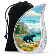 Aqua Teal Bear Cremation Urn front view showing detailed design - graceful tear-shaped urn with bear motif - full-size 10 inch 200 cubic inch adult cremation urn
