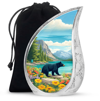 Aqua Teal Bear Cremation Urn front view showing detailed design - graceful tear-shaped urn with bear motif - full-size 10 inch 200 cubic inch adult cremation urn