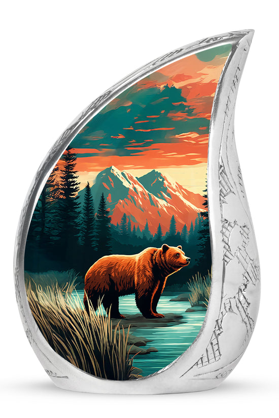 Luminous Teal Bear Benediction Urn for Human Ashes - 10-inch, 200 cu in - Yatskia