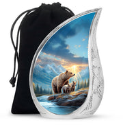 Misty Blue Bear Cremation Urn front view showing detailed design - rounded teardrop bear design with delicate detail - full-size 10 inch 200 cubic inch adult cremation urn