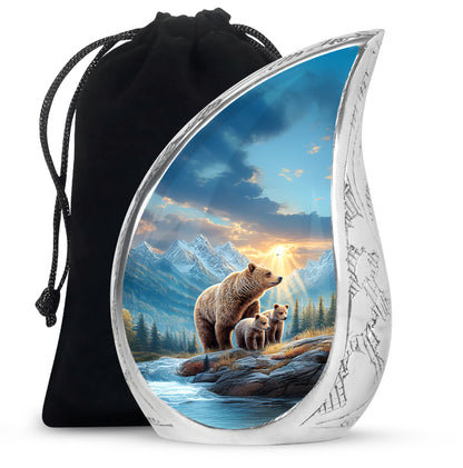 Misty Blue Bear Cremation Urn front view showing detailed design - rounded teardrop bear design with delicate detail - full-size 10 inch 200 cubic inch adult cremation urn