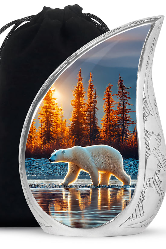 Soft Blue Bear Cremation Urn front view showing detailed design - smooth teardrop contour featuring bear art - full-size 10 inch 200 cubic inch adult cremation urn