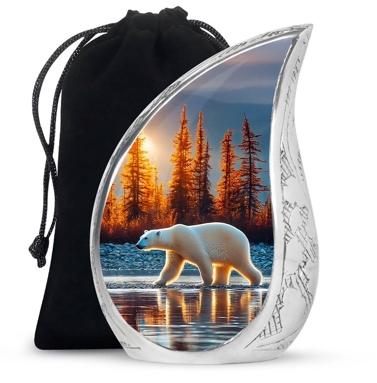 Soft Blue Bear Cremation Urn front view showing detailed design - smooth teardrop contour featuring bear art - full-size 10 inch 200 cubic inch adult cremation urn