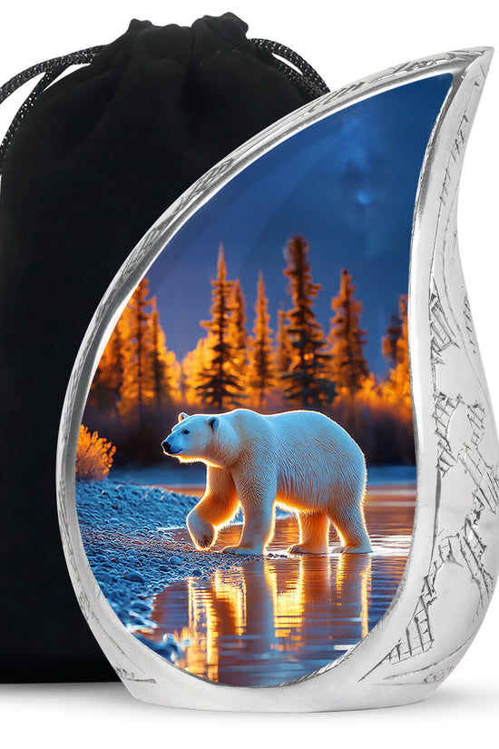 Bright Blue Bear Cremation Urn front view showing detailed design - smooth teardrop contour featuring bear art - full-size 10 inch 200 cubic inch adult cremation urn