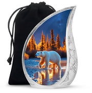 Bright Blue Bear Cremation Urn front view showing detailed design - smooth teardrop contour featuring bear art - full-size 10 inch 200 cubic inch adult cremation urn