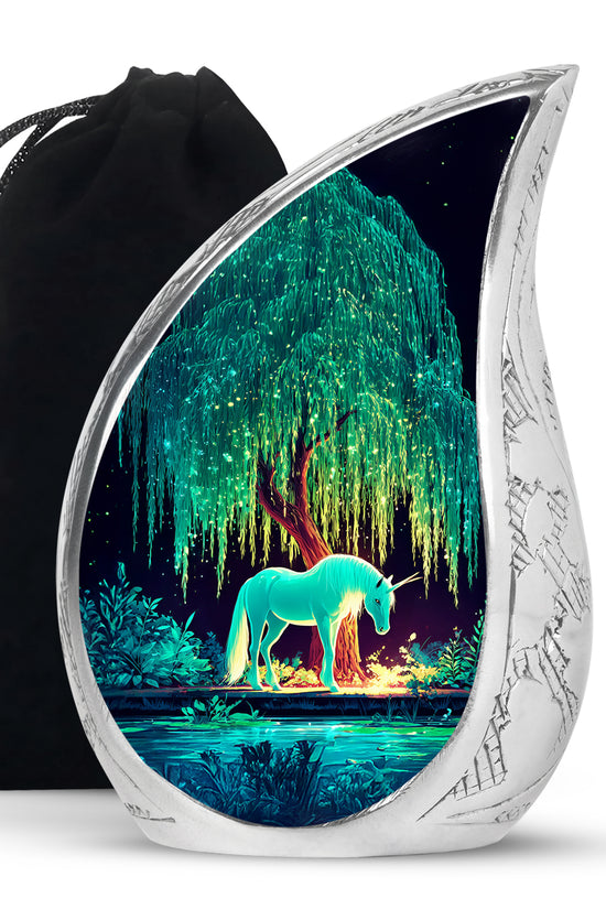 White Unicorn Memorial Urn - Glowing Tree Funeral Urn For Human Ashes