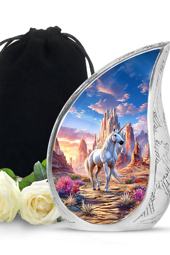 Beautiful Unicorn Theme Funeral Urn - Artistic Aluminium Cremation Urn For Ashes